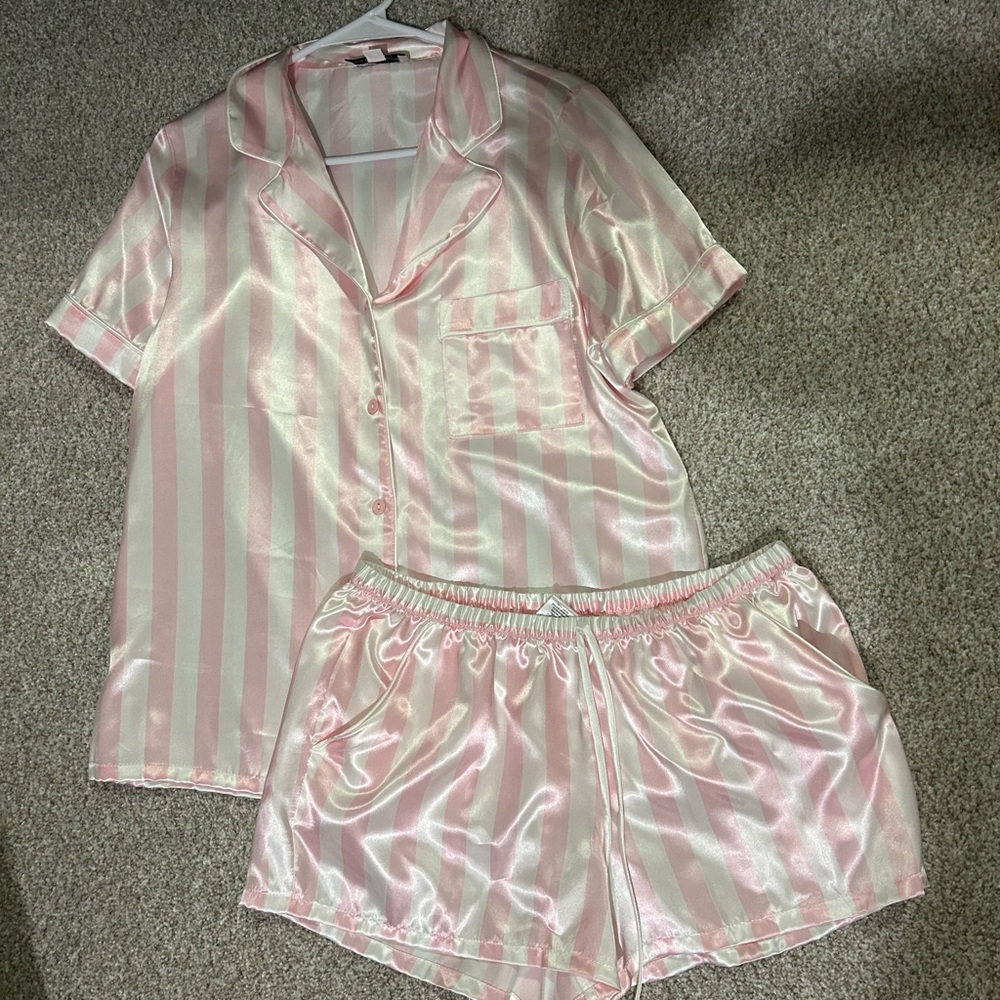 Pink Striped Satin Pajama Set